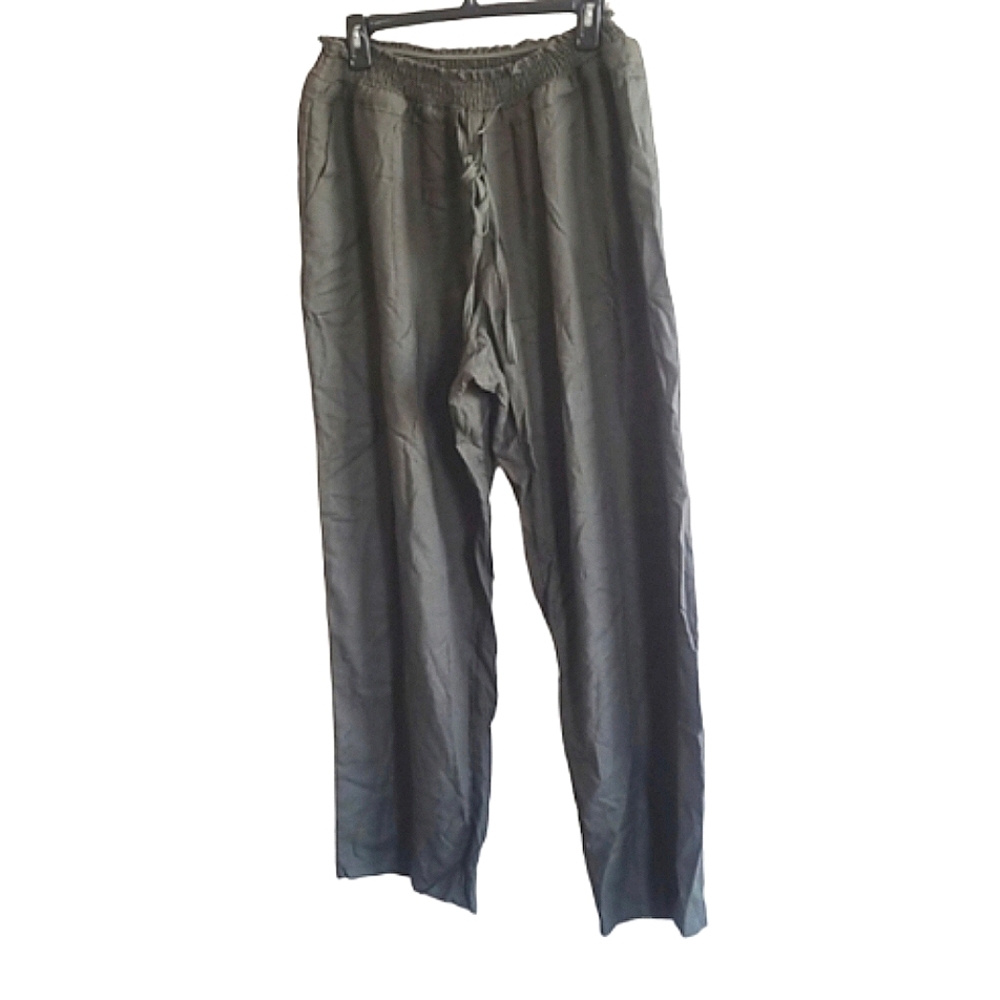 Plus Size Linen Drawstring Wide Leg HIGHWAIST Full Length Pockets Pant